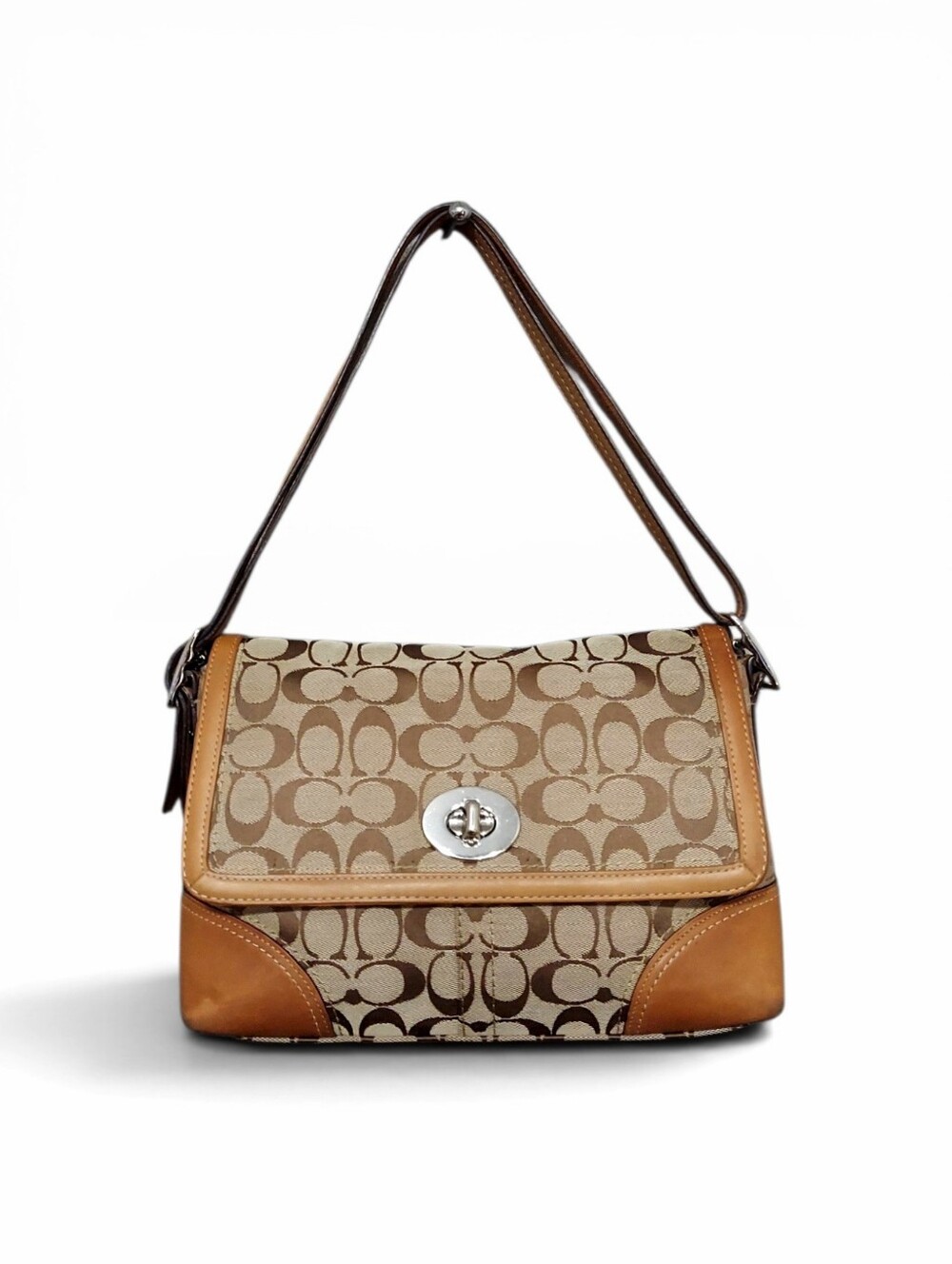 Coach Y2K Hampton Signature Flap Turnlock Convertable Shoulder Bag Gently Loved